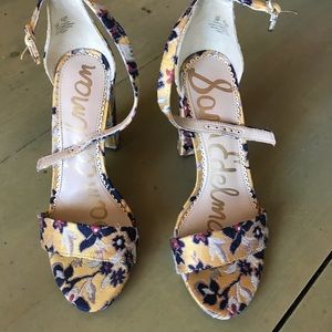 Sam Edelman Yaro floral block heel shoes.